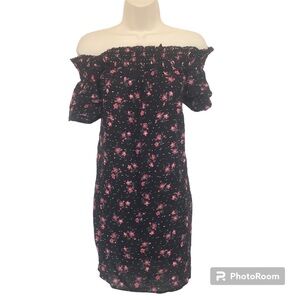 NWT En Crème Black Floral Rayon Off The Shoulder Floral Dress Size M